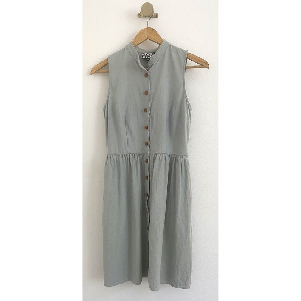 Dusen Dusen Sleeveless Button-Front Dress in Soft Teal (Size 6)